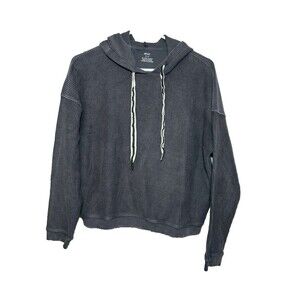 Aerie Ribbed Cropped Hoodie Women Small Gray Sweatshirt Pullover